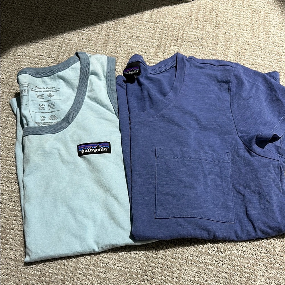 Patagonia Blue Short Sleeve Tee Casual Cotton and tank with ribbed.